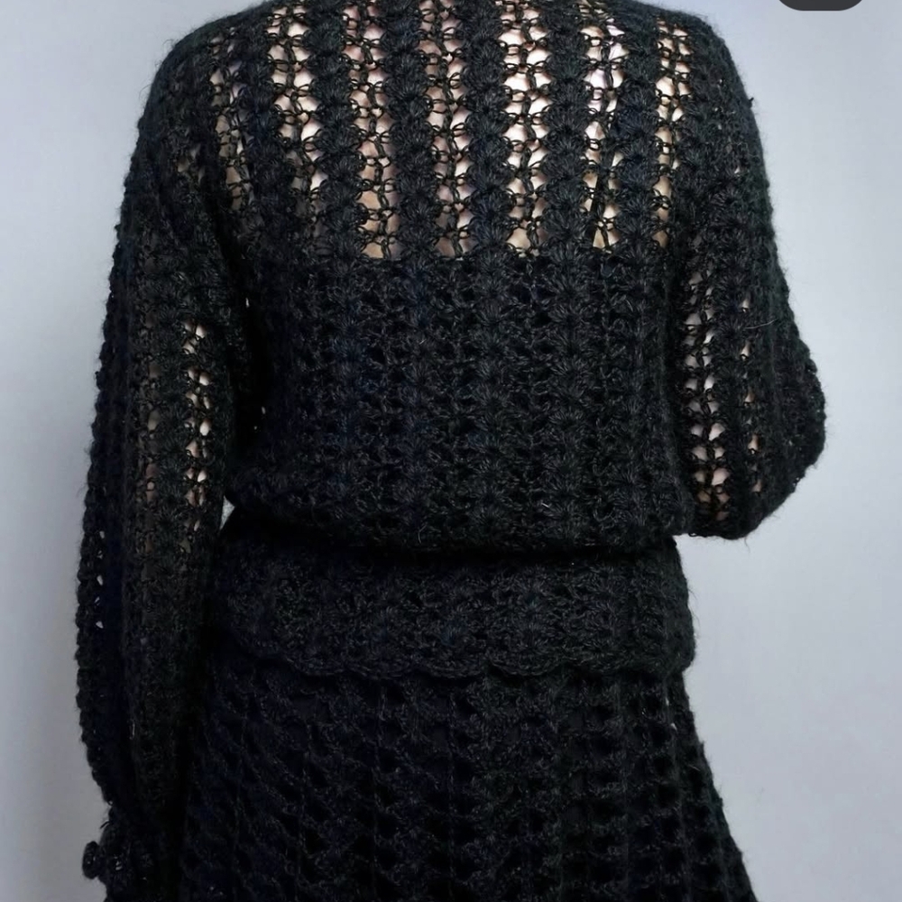 Black Crochet Knit Skirt Set, Vintage - Picture 6 of 7